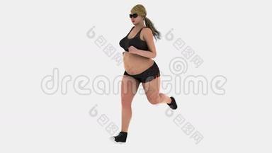肥胖妇女体重减轻，使用阿尔法面具跑步后变得苗条活跃